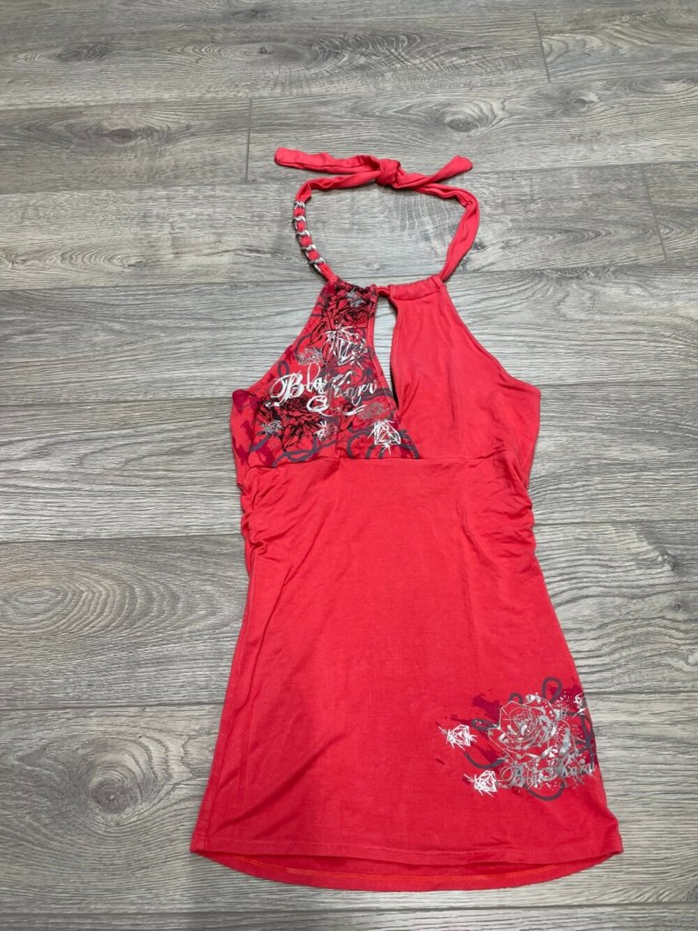 Vintage Y2K BlacKarv Red Graphic Halter Top with Chain Detail Size Small